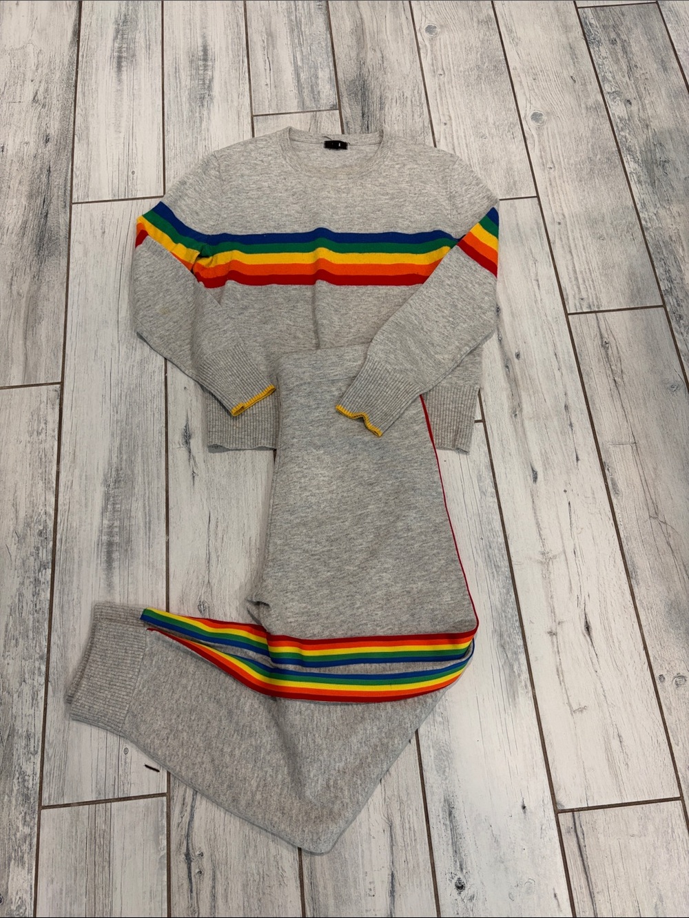 Woman Grey Rainbow Stripe Sweatshirt & Jogger Set by LUCCA